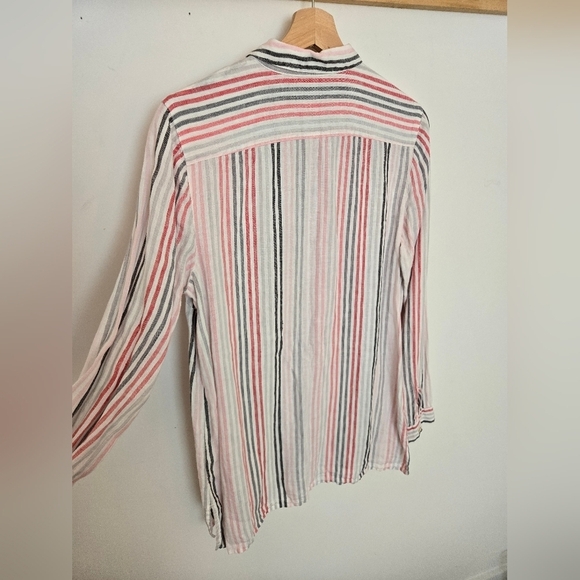 J Jill long sleeve linen pink and gray striped button down | M tall - Picture 4 of 5